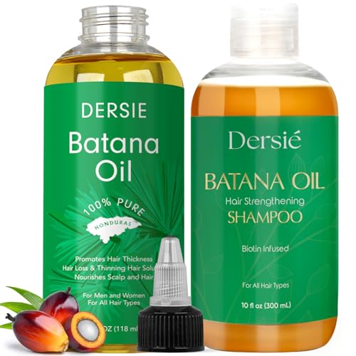 Dersie Batana Oil for Hair Growth Kit ? 100% Pure Batana Oil & Batana Shampoo Sourced from Honduras ? Promotes Hair Growth & Nourishes Scalp ? For Hair Loss, Thinning Hair, Dry, Damaged & Curly Hair