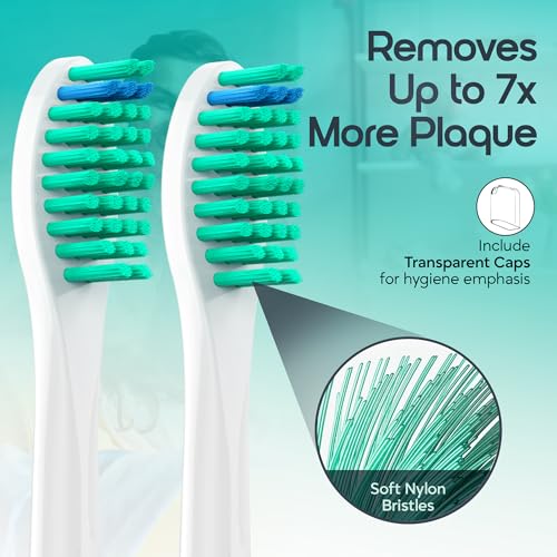 Replacement Toothbrush Heads, Compatible with Philips Sonicare Click-on Toothbrush Handles, 8 Standard Heads, Extra Soft Dupont Bristles for Sensitive Teeth, White