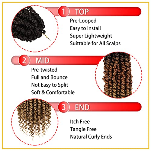 Nice One Pre-Twisted Passion Twist Hair 12 Inch, Passion Twist Crochet Hair for Women 8 Packs Ombre Brown Pre-Looped Passion Twists Braiding Hair Extensions (12 Inch (Pack of 8), T1B/30/27)