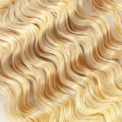 P27/613 Highlight Blonde Bundles Human Hair Deep Wave Bundles 12 14 16 Inch Honey Blonde Deep Wave Bundle Unprocessed Brazilian Virgin Weave Hair 3 Bundle 50 Gram Per Bundle