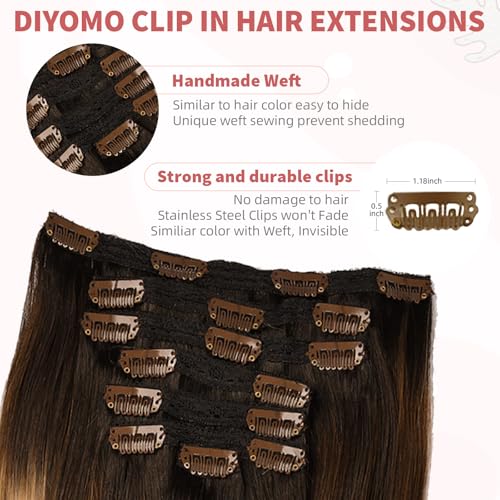 human hair clip in extensions,Soft&Natural clip in hair extensions real human hair 120g 7pcs Straight (24 Inch, 1B/4/27)