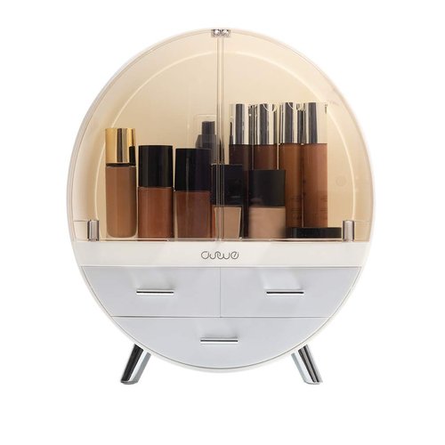 OBMMIRAO Elegant Dustproof Makeup Storage Organizer Box, Waterproof Medium Cosmetics Organizer Storage with Drawers Skincare Cosmetic Display Cases for Countertop Bathroom Dresser Dedroom