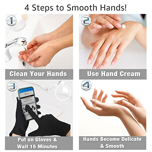 Evridwear 100% Cotton Touchscreen Moisturizing Beauty Gloves with Elastic Cuff, Natural Cosmetic Therapy Gloves for Eczema SPA Dry Hands Care Overnight (Black, Medium) 2 Pairs