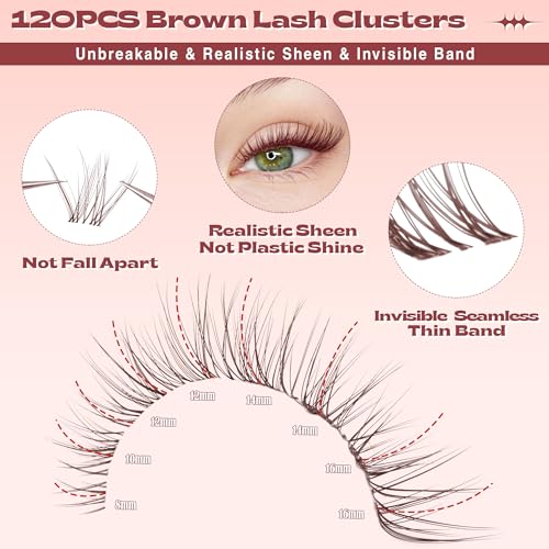 Brown Lash Clusters Wispy Natural Eyelash Clusters C Curl Cluster Eyelash Extensions Pesta?as Postizas Naturales 8-16mm Individual Lashes DIY Cluster Lashes at Home