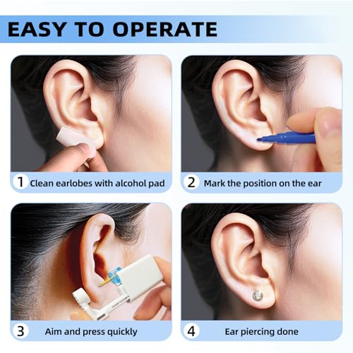 Get the Perfect Ear Piercing with 24Pcs Premium Ear Piercing Kit - Includes 8 CZ Stones Earrings and 8 Easy-to-Use Self Ear Piercing Gun - Safe and Painless