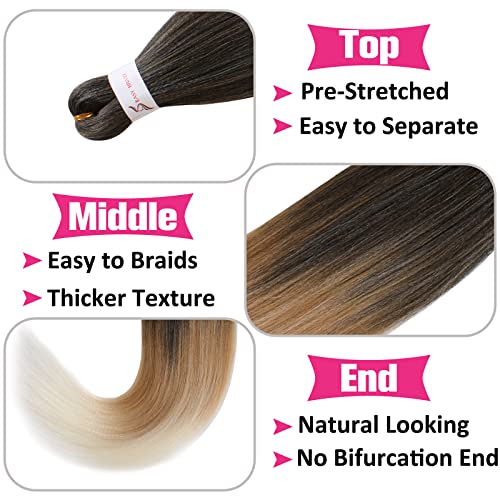 Unionbeauty Pre Streched Braiding Hair 30 Inch 8 Packs Ombre Brown Blonde Long Brading Hair Soft Yaki Texture Easy Braid Hair for Braids Hot Water Setting Synthetic Crochet Hair Extensions (1B27613#)