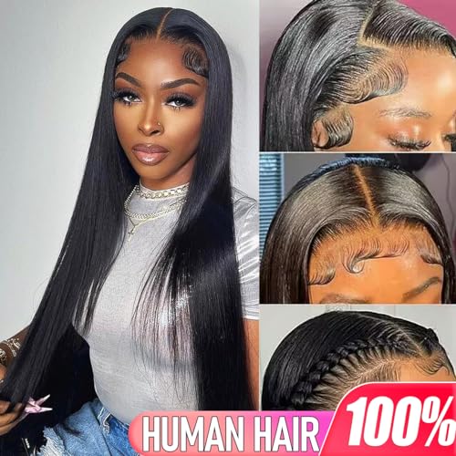 Straight 13x4 HD Lace Front Wigs Human Hair Pre Plucked 12A 180 Density Straight Wigs for Black Women Human Hair Glueless Frontal Wigs Human Hair HD Lace Wig 24 Inch