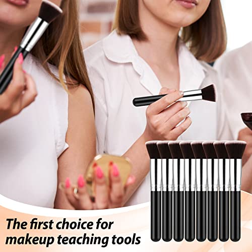 Tanlade 10 Pcs Makeup Brushes Bulk Flat Top Foundation Brush Liquid Cream Powder Foundation Contour Blush Concealer Eye Shadow Blending Liner Make up Kit for Wedding Artist(Black)