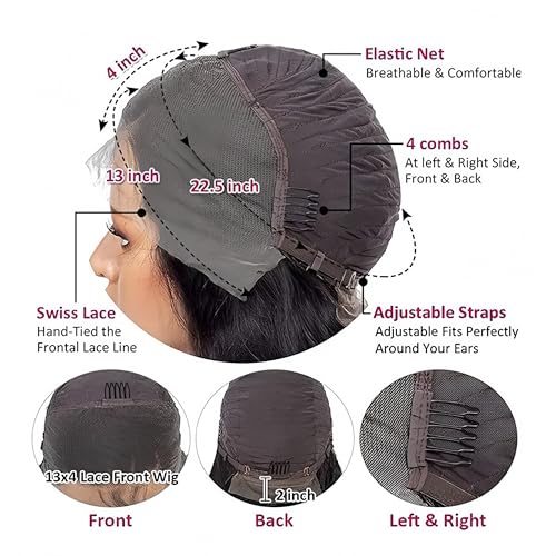 Body Wave Lace Front Wigs Human Hair 200% Density 13x4 HD Transparent Lace Front Wigs for Women Glueless Wigs Human Hair Pre Plucked with Baby Hair Natural Black 30 Inch