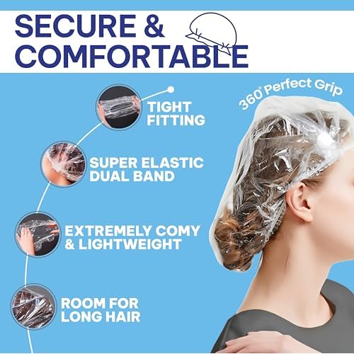 Disposable Shower Caps ? 100Pcs ? Thick & Waterproof Plastic Hair Caps with Super Elasticity - Perfect for Shower Protection, Salon Treatments, Spa Sessions, Home Use & Hygiene Purposes
