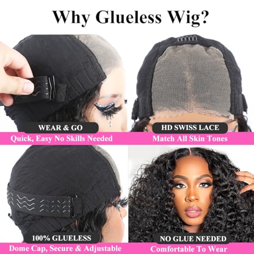 FQ Glueless Wigs Human Hair Wear and Go Kinky Curly 4x4 Lace Front Wigs Human Hair 28inch Glueless Wig for Beginners Curly Closure Wigs Human Hair for Women Ready to Wear No Glue