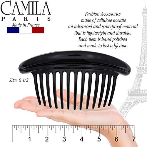 Camila Paris MP978/2 French Hair Side Combs, Black Curved Interlocking Combs French Twist Hair Combs, Strong Hold Hair Clips for Women Bun Chignon, Up-Do Styling Girls Hair Accessories Made in France