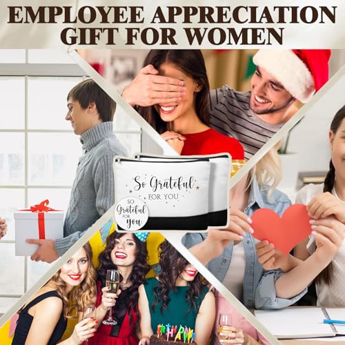 Paterr 20 Pcs Employee Appreciation Gift Bulk for Women Inspirational Canvas Makeup Bags with Zipper and Mini Compact Mirrors Thank You for Vet Tech Team Teacher Student Medical Assistant Gifts