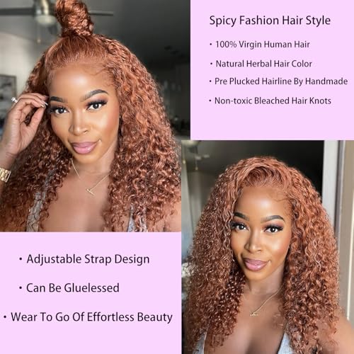 Brazilian Ginger Wig Lace Front Human Hair 13x4 350 Colored Bob Curly Human Hair Wig Pre Plucked 150% Density Invisible Lace Front Deep Wave Wig 14Inch