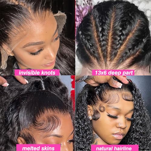 Washasha 24 Inch Water Wave Lace Front Wigs Human Hair 13x6 HD Lace Frontal Wig Human Hair Pre Plucked with Baby Hair 200 Density Deep Part Curly Wig for Women