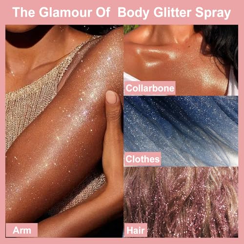 Boko Body Glitter Spray, 60ML Holographic Silver Glitter Spray for Body Hair Clothes, Quick-Drying and Long-Lasting Glitter Hairspray Body Shiny for Festival Music Concert Party Rave Accessories