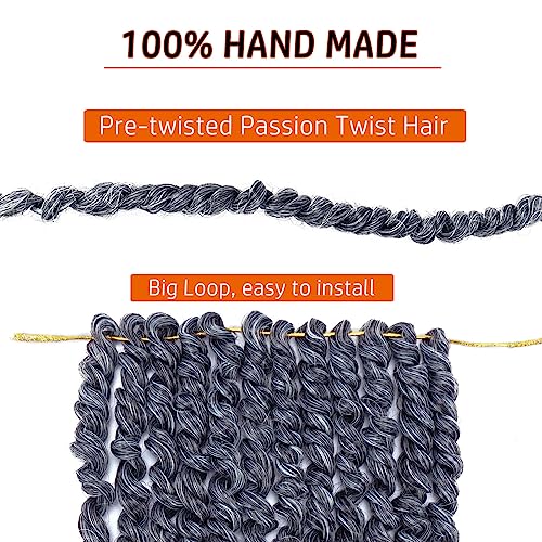 Passion Twist Hair 18 Inch Pre-twisted Passion Twist Crochet Hair for Women Pre-looped Water Wave Crochet Braids Bohemian Curly Crochet Hair Synthetic Hair Extensions 8 packs 1B/Gray