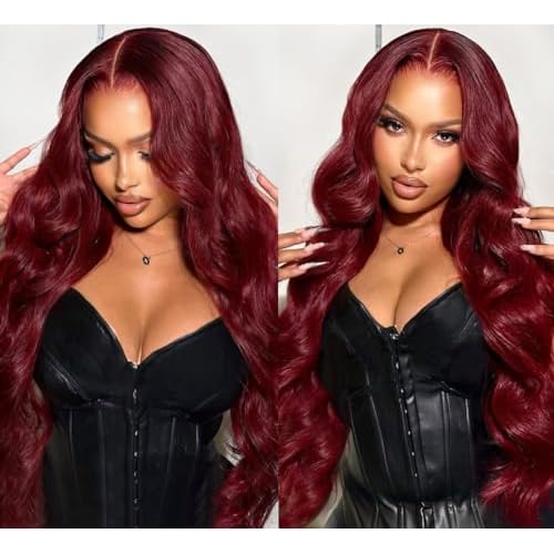 Allove 99j Burgundy Lace Front Wigs Human Hair Pre Plucked 180% Density 26inch Body Wave Lace Front Wigs Human Hair with Baby Hair 13x4 Glueless HD Transparent Frontal Human Hair Wigs For Women