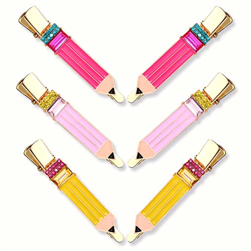 Pencil Hair Clip - 6 Pack Teacher Hair Clips Funny Pencil Hair Clips Back To Shool Hair Accessories for Teachers Student