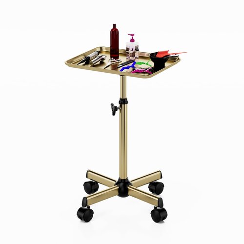 Salon Tray, Premium Metal Rolling Tray Cart, Tattoo Tray Height Adjustable, Dentist Tray Medical Tray Spa Service Rolling Tray,Champagne Gold