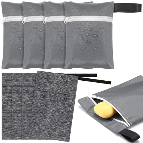 8 Pcs Travel Soap Bar Bag Set, 4 Waterproof & Leakproof Soap Dish Case 4 Foaming Nets Multifunctional Toiletry Shower Gym Essentials Quick Dry Pouch for Camping Enthusiasts(Gray)