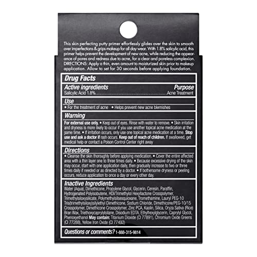 e.l.f. Acne Fighting Putty Primer, Infused with 1.8% Salicylic Acid, Helps Prevents Future Breakouts & Helps Reduce Redness, Minimizes Appearance of Pores, Preps & Primes Skin, 0.74 Oz (21g)