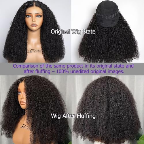 Lemoda 5x5 Wear and Go Burmese Kinky Curly Lace Frontal Human Hair Wigs 20Inch 210 Density Deep Curly 5x5 HD Unglueless Transparent Lace Front Wigs For Women