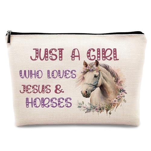 KDQUA Horse Lovers Makeup Bag, Just a Girl Who Loves Horses, Funny Cowgirl Equestrian Gifts - Linen Cosmetic Bag Zipper Pouch Travel Toiletry Bag