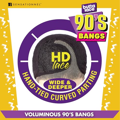 Sensationnel Butta Lace 90Sbangs Wigs - Unit 906 Glueless Wide Deep Part Synthetic Preplucked Hairline (1 JETBLACK)