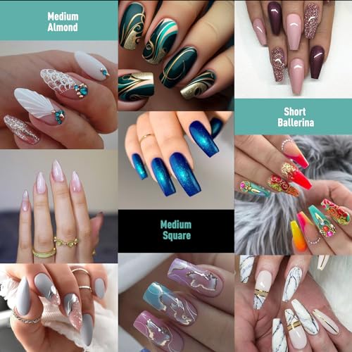 Soft Gel False Nail Tips 3 Styles Kit - Medium Almond, Square and Ballerina, 360PCS Pre-shaped Half Matte Full Cover Acrylic Nail Tips, Nail Extension DIY Manicure Salon Home, 12 Sizes,BlueZOO