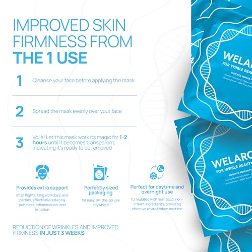 Welaroise Bio Protein Collagen Hydrogel Deep Face Mask - 35% More Collagen, Intense Hydration & Moisturization, Firming, Anti-Aging, Skin Renewal, Korean Skincare (Pack of 5)