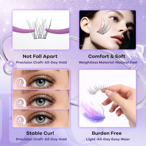 B&Q Natural Lash Clusters 02 - Cluster Eyelash Extensions, Pesta?as Postizas Naturales Style Eyelashes Comfort Fit - Day-to-Night Natural Effect - Office & Date Ready For Effortless Beauty(8-16mix)