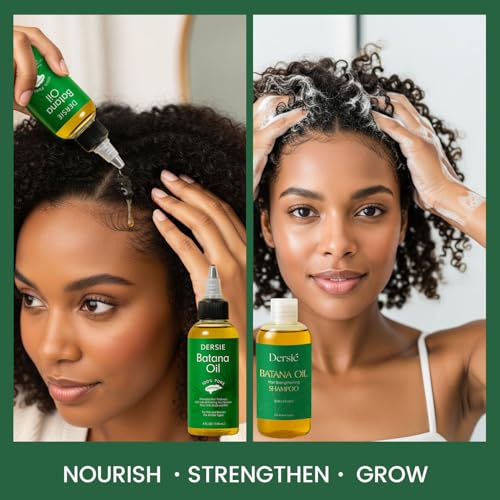 Dersie Batana Oil for Hair Growth Kit ? 100% Pure Batana Oil & Batana Shampoo Sourced from Honduras ? Promotes Hair Growth & Nourishes Scalp ? For Hair Loss, Thinning Hair, Dry, Damaged & Curly Hair