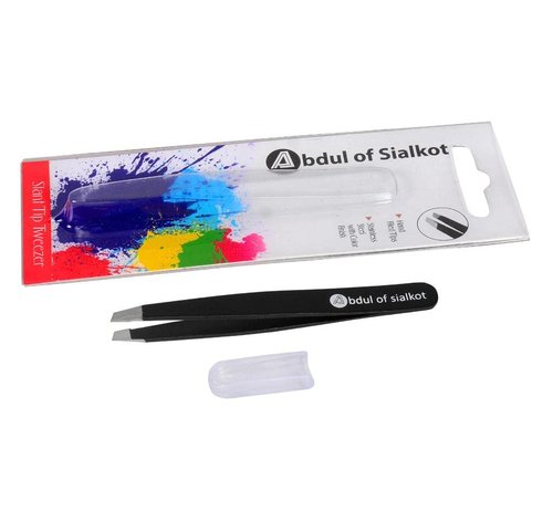Abdul of Sialkot Tweezers for Eyebrows -Slant Tip Professional Stainless Steel Eyebrow Tweezers for Women & Men - Great Precision on Brow, Facial Hair & Ingrown Hair Pack of 1 (Black)