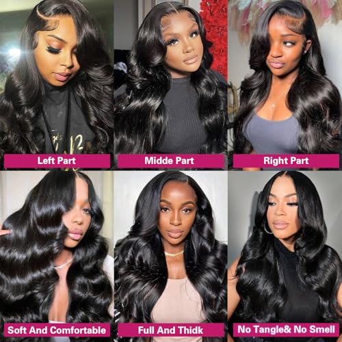 Body Wave Lace Front Wigs Human Hair 200 Density 12a Grade 100% Virgin Human Hair Wigs for Black Women 13x6 Hd Transparent Lace Pre Plucked Natural Black 34 Inch