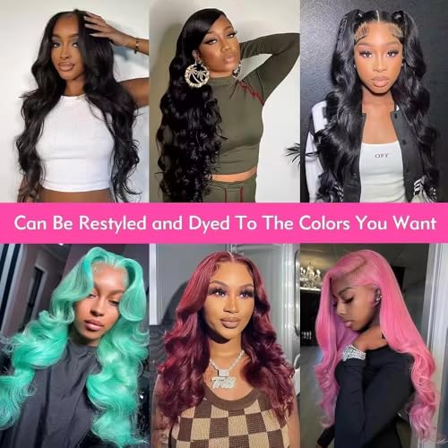 sterly 28 Inch 13x6 Lace Front Wigs Human Hair 250% Density HD Body Wave Lace Front Wigs Pre Plucked Wigs Human Hair for Women Gluless Wigs with Baby Hair #1 Jet Black