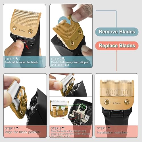 Professional Detachable Replacement Blades Set,Cut Length,Compatible with Andis AGC,BDC,BGC,MBG Series/Oster Classic 76/Star-Teq/Power-Teq/A5 Clipper (7PACK) Golden