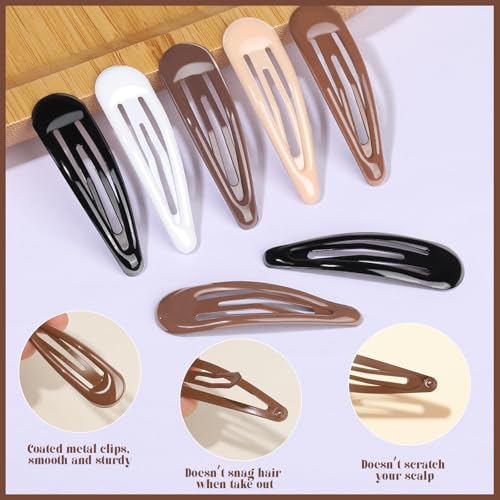 Teenitor 50Pcs Snap Hair Clips,2 Inch Hair Barrettes Hair Clips For Women, Metal Mixed Color, Hair Barrettes For Women Hair Snap Clips 5 Colors