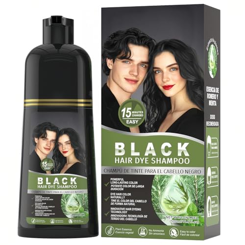 gowwim Black Hair Dye Shampoo, Natural Plant-Based Semi Permanent Hair Color Shampoo for Instant Grey Coverage Touch up for Women & Men Long-Lasting 500ml