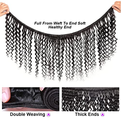Deep Wave Bundles with Closure Human Hair (20 22 24+18 Closure) 4x4 Curly Lace Closure with Baby Hair Natural Color Pre Plucked 3 Bundles and Closure 100% Unprocessed Brazilian Virgin Remy Hair