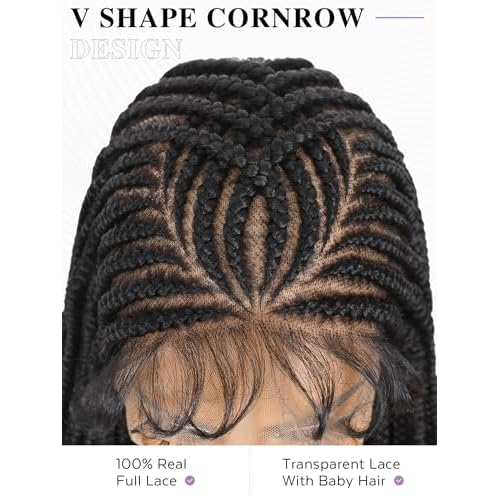 HANNE Full Lace Braided Wigs for Black Women Knotless Braided Wigs with Baby Hair 100% Handmade HD Lace Synthetic Box Braid Wig £¨32¡¯¡¯£©