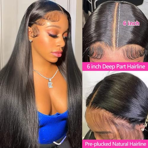 Full 13x6 HD Lace Front Wigs Human Hair Straight 180 Density Transparent Lace Frontal Wig for Women Natural Black Color Long Hair Glueless Wig 26 Inch