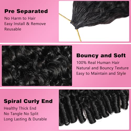 Beauty Queen Burmese Curly Crochet Human Hair 16inch 120g Knotless Pre-Separated Feather Human Crochet Hair Lightweight Reusable Remy Hair Extensions With Spiral Curl for Women Natural Black Color