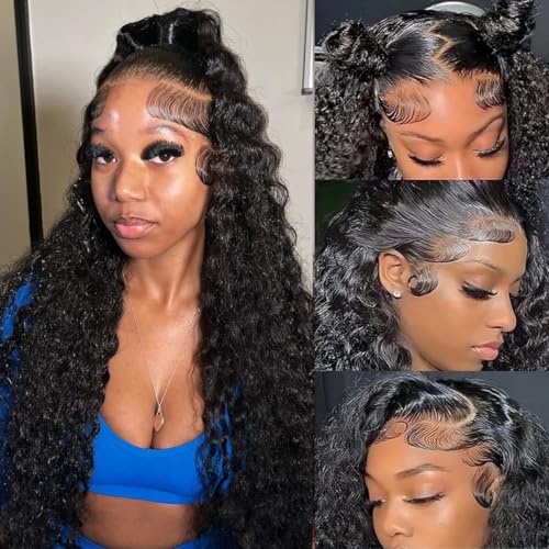 Deep Wave Lace Front Wigs Human Hair 13x6 Curly Wigs Human Hair 200% Density Wet and Wavy Lace Front Wigs Pre Plucked Deep Wave Wig for Women(32 Inch)