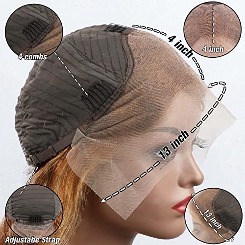 Highlight Ombre 13x4 HD Lace Front Wig Human Hair Pre Plucked Transparent 4/27 Honey Blonde lace frontal Wigs with Baby Hair 150% Density Colored Body Wave Lace Front wig Human Hair 30 Inch