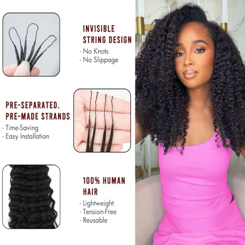 100% Human Hair Knotless Pre-Separated Crochet Hair Extensions with Spiral End Feather Hair Water Curly Feather Line Hair Extensions Natural Color 18Inch 120g