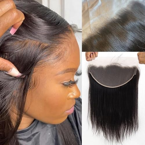 13x6 Lace Frontal, 0.12mm Ultra-Thin Invisible Transparent HD Swiss Lace Pre Plucked with Baby Hair Small Single Knots Ear to Ear Frontal Closure Natural Hairline Free Part 18 Inch