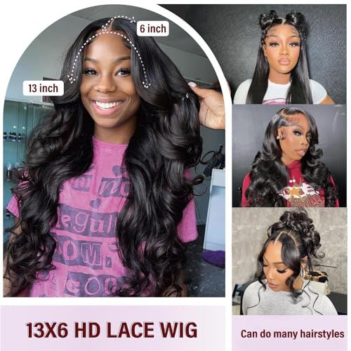 13x6 HD Body Wave Lace Front Wigs Human Hair Pre Plucked HD Transparent Frontal Wigs Human hair for Women 180% Density Brazilian Virgin Wigs Bleached Knots with Baby Hair 28inch