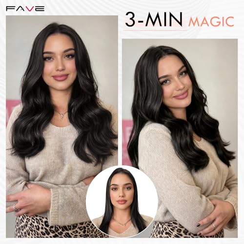 FAVE 110g Human Hair Extensions 16 Inch Seamless Clip in Hair Extensions Human Hair Upgraded V-Shape 100% Remy Human Hair Hairpieces for Volume & Length (Natural Black)