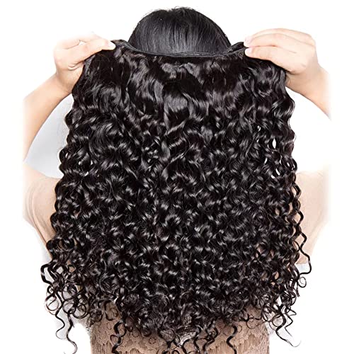 Water Curly Human Hair Bundles Water Wave 4 Bundles (22 24 26 28 Inch) Brazilian Virgin Remy Hair Weave Human Hair Water Wave Bundles Hair Extension Natural Color